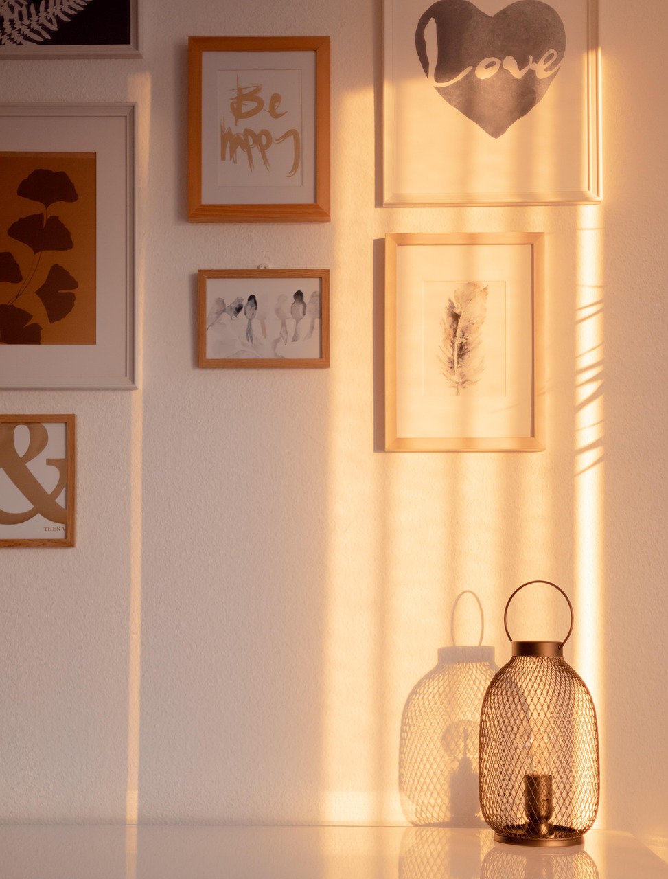 frames, decoration, sunlight, sunset, light, wall, interior, nature, home